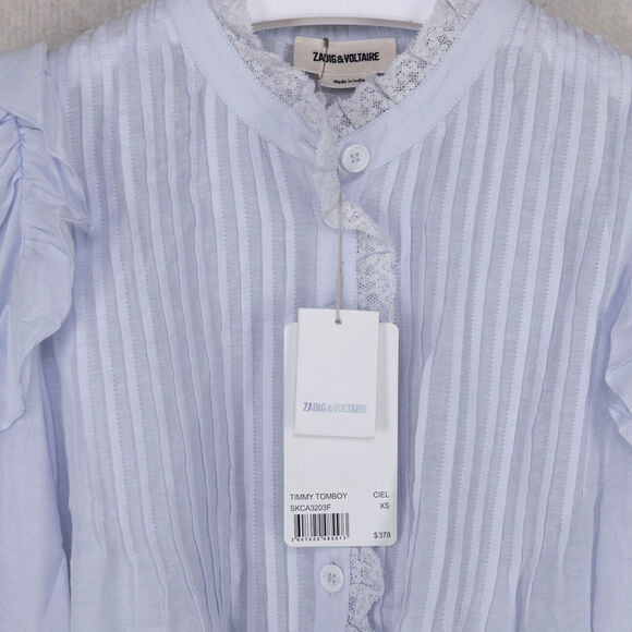 Zadig & Voltaire Women Timmy Tomboy Pleated Ruffled Top Ciel Size XS - Picture 4 of 5